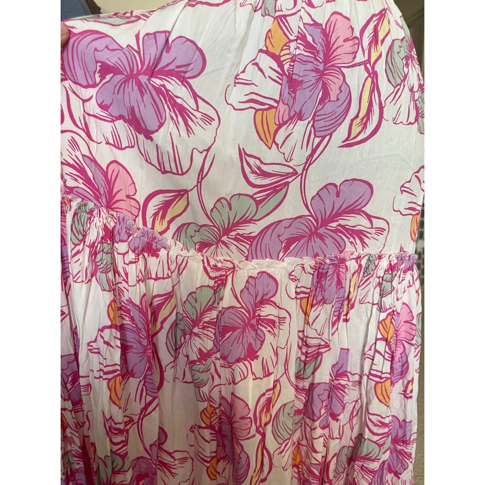 Abel The Label Pink Floral Smocked Strapless Maxi Dress Small Boho Resort Wear - Picture 2 of 8